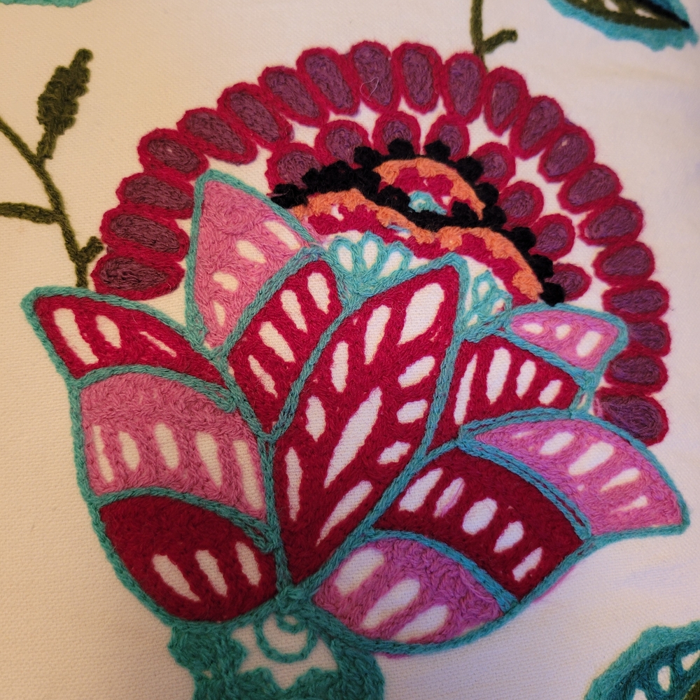 Floral Embroidered BOHO Throw Pillow - Multicolor - Picture 4 of 5